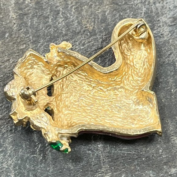 Vintage Jeweled Enamel Christmas Stocking Boot Gold tone Holiday Christmas - Picture 6 of 12